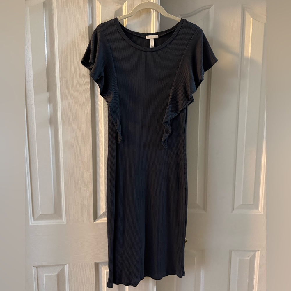Leith Blue Midi Dress with Ruffle Sleeves